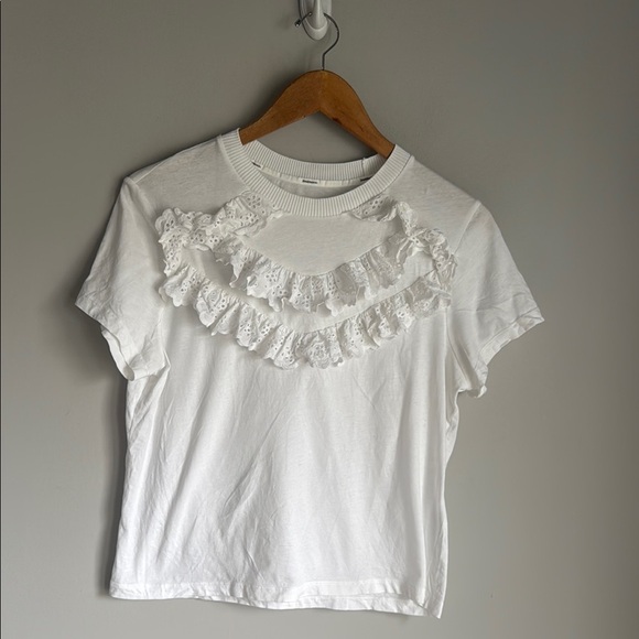 ZIMMERMANN EMBROIDERED RUFFLE T-SHIRT - Picture 1 of 11